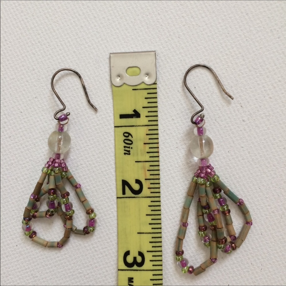 Handmade Boho style Dangle glass bead earrings - Picture 2 of 2